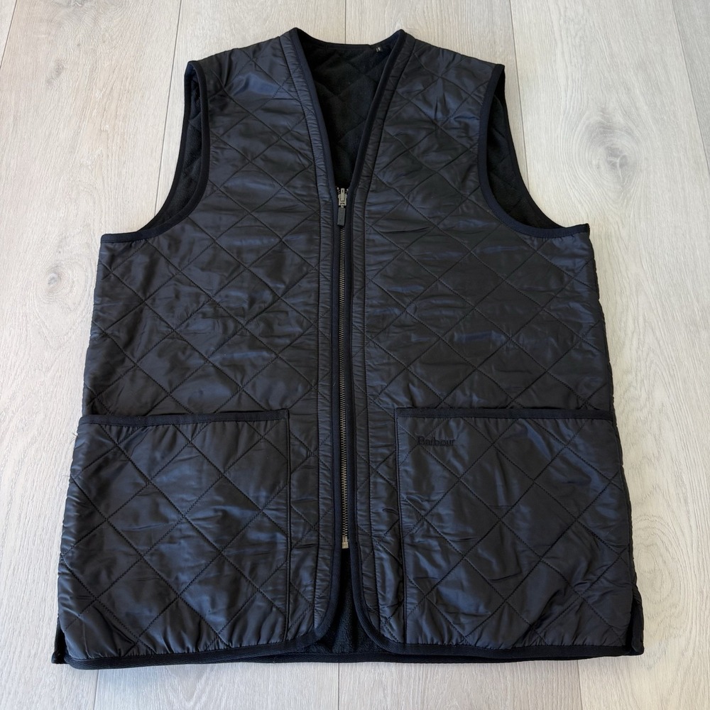 Barbour Polarquilt Zip-in Liner Black Vest Men's Size M Medium Fleece Lined